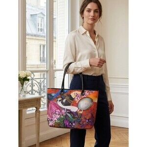 Geisha Graphic Tote Bag Black Vinyl Handles Red Interior Art Boutique